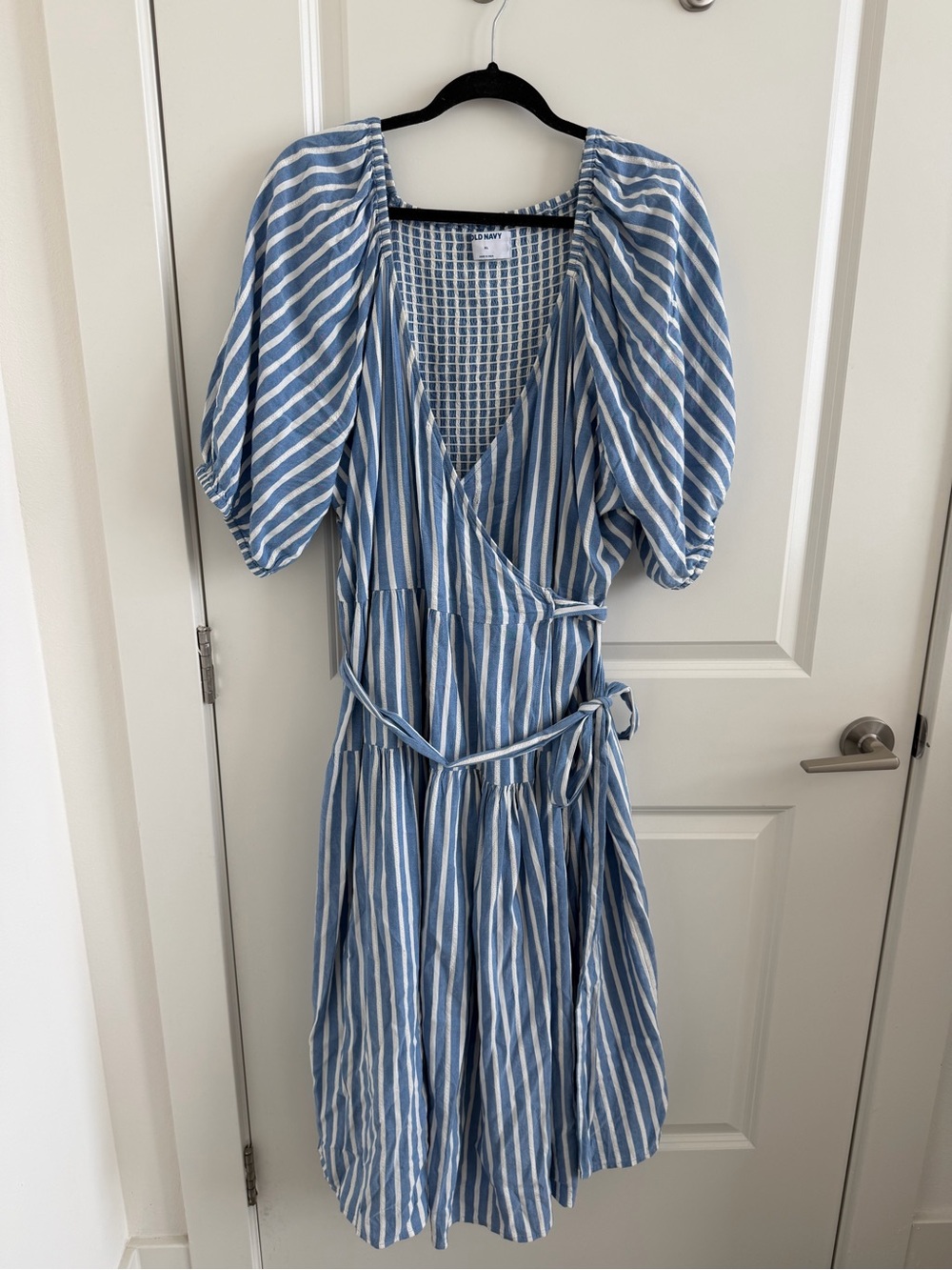 Old Navy Blue and White Striped Wrap Midi Dress